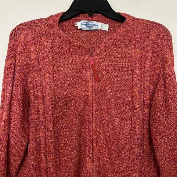 The Sweater Venture Cotton Pink Hand Knit Space Dye Zip Up Sweater Size XXL - Picture 7 of 10